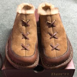 BORN Mohawk Brown Leather Fur Mule 8 39